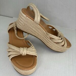 J.Crew Espadrille Wedge Sandals Strap Beige Tan Shoes 8.5 Platform Preppy Boho